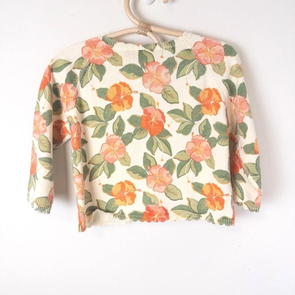Vintage Y2K Gymboree Cardigan Kids 18-24M Cream Orange Hibiscus Floral Sweater‎
